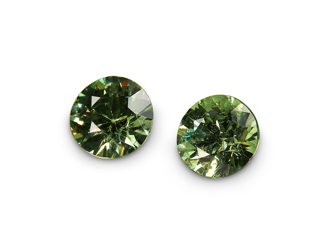 1.12ct Demantoid Garnet Pair Round Brilliant Cut Namibia Origin