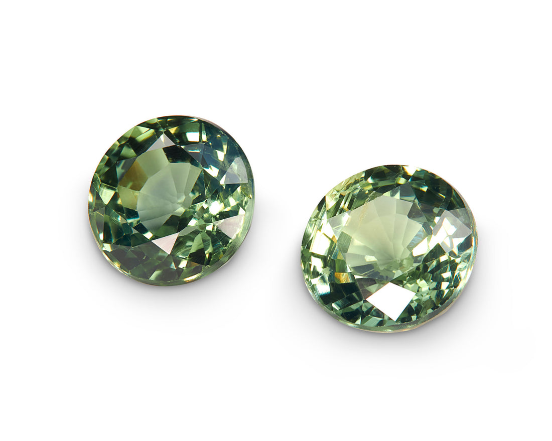 1.47ct Teal Green Sapphire Pair Round Brilliant Cut