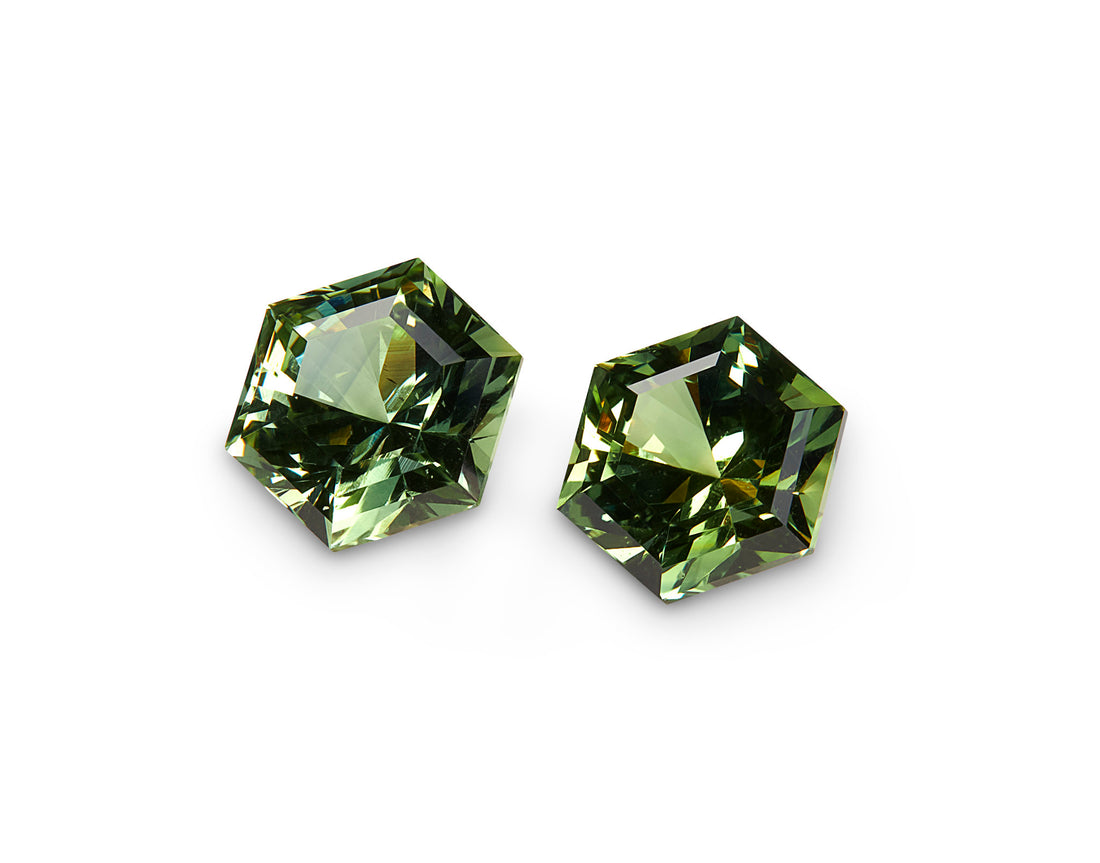 1.78ct Green Sapphire Pair Hexagon Cut Australian Origin