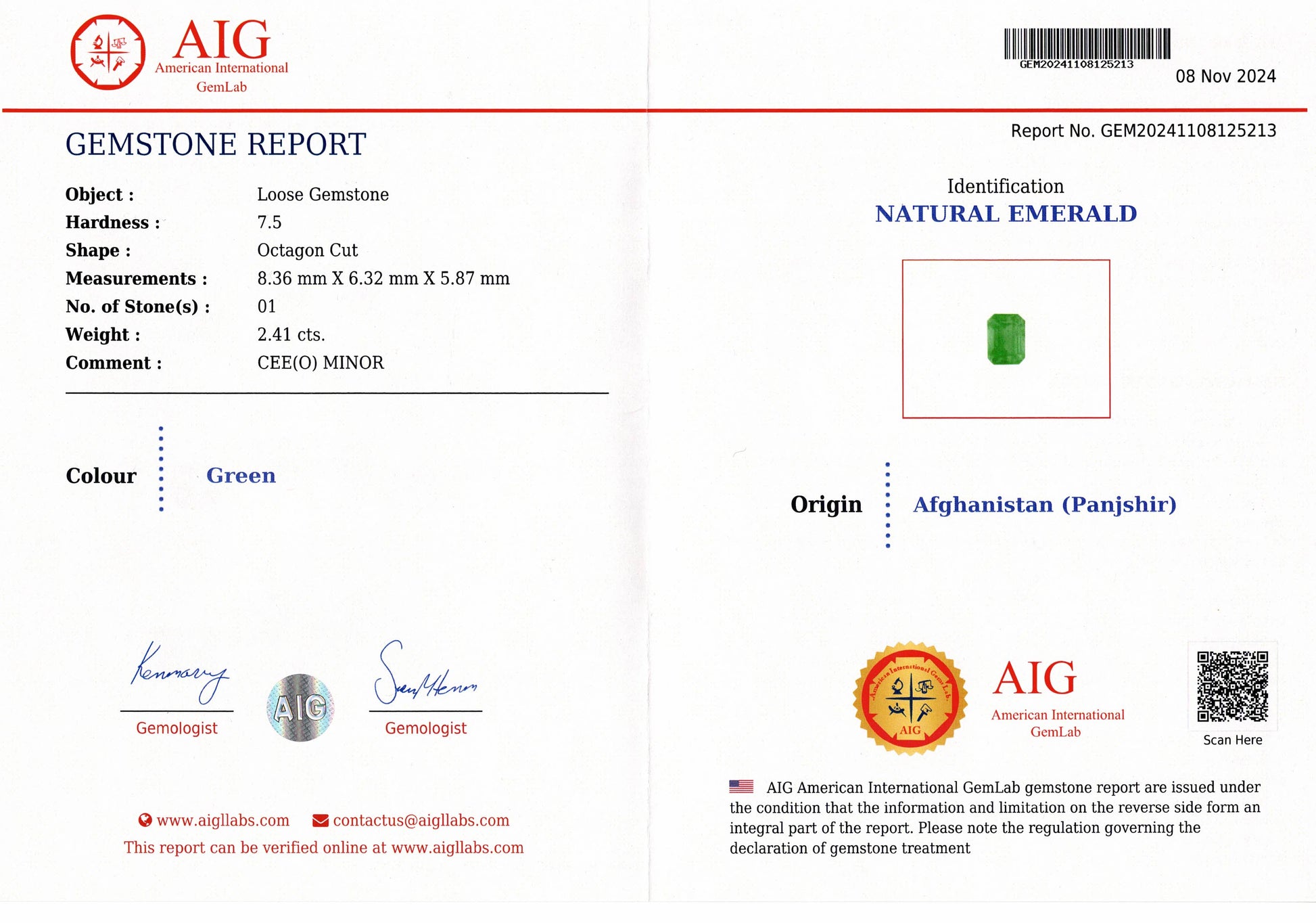 2.41ct Panjshir Emerald